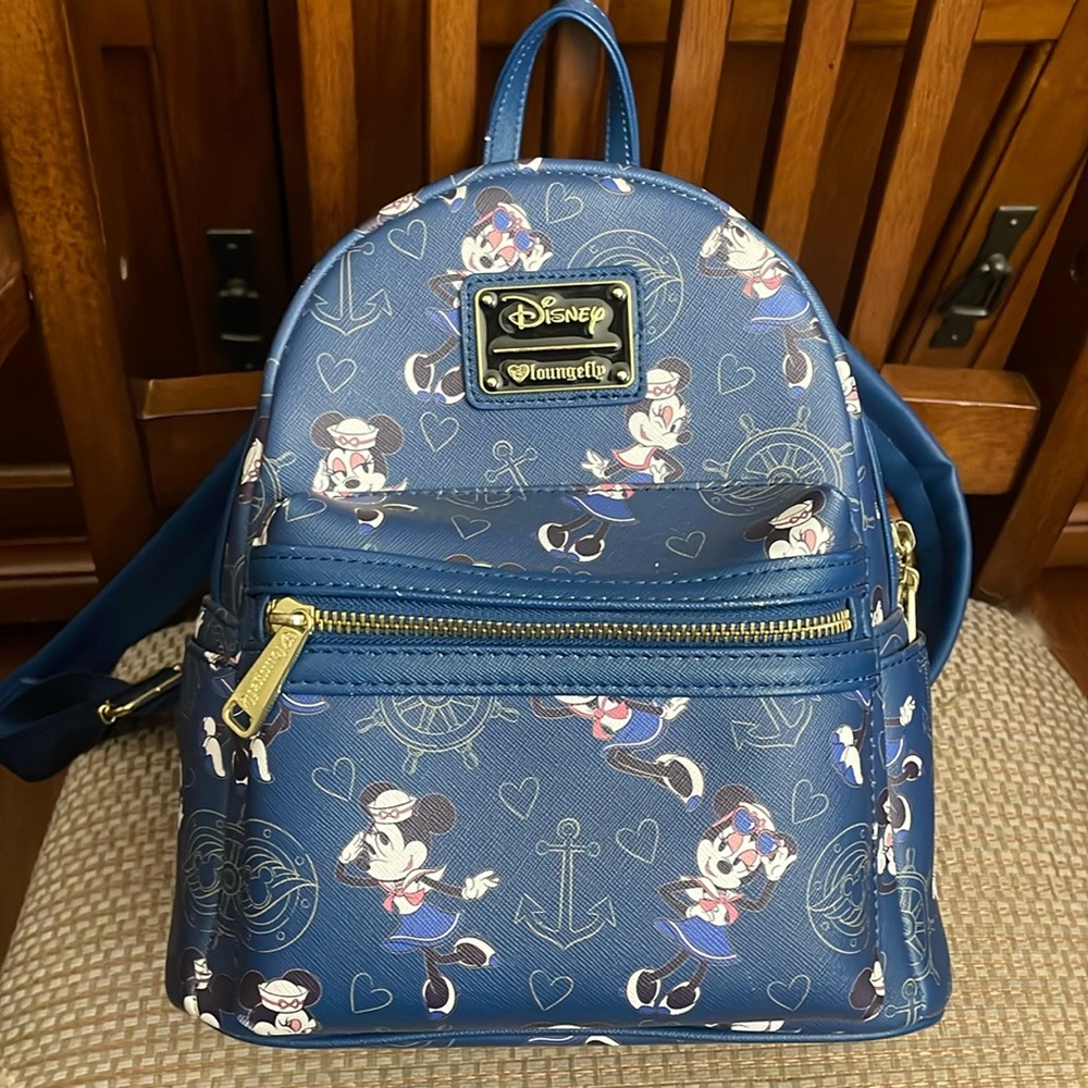 Loungefly Disney Mickey & Minnie Nautical Navy Blue Mini Backpack
